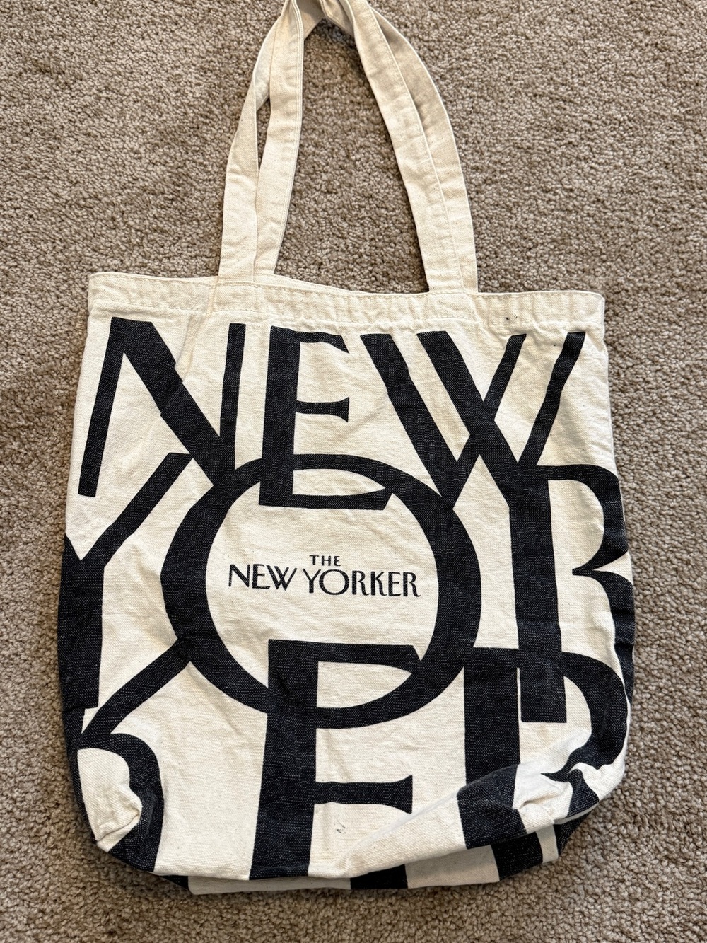 The New Yorker Logo Canvas Tote in Natural/Black